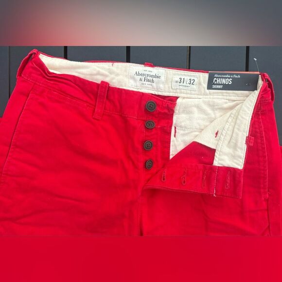 Y2K Abercrombie & Fitch Red Skinny Chinos Button Fly Mens size 31x32 NWT - Picture 4 of 11